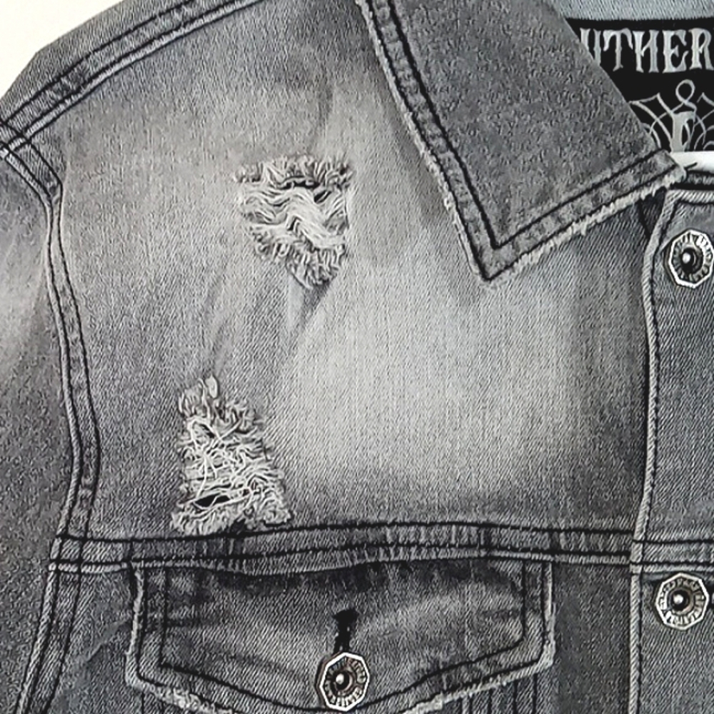 Rutherford Vintage Patchwork Jean Jacket Gray Den… - image 6